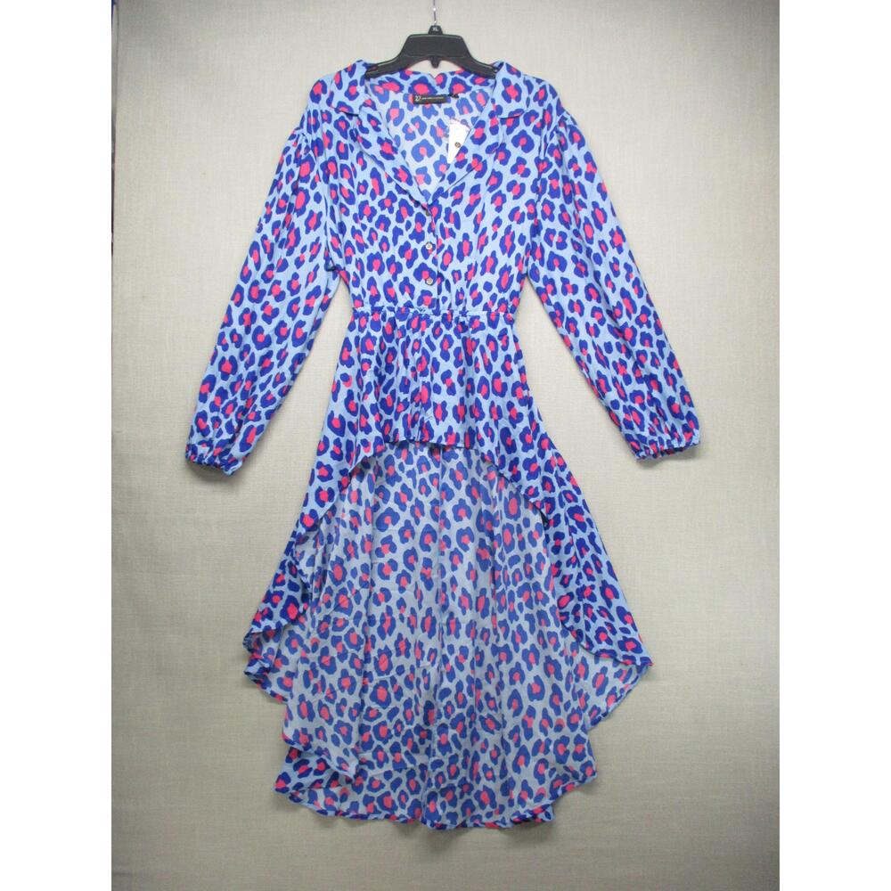 NWT NEW YORK COMPANY Blue Pink Leopard Print‎ Collared High-Low Dress Size XXL